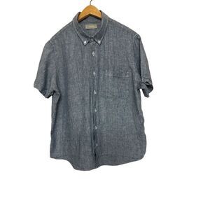 Everlane Blue Linen Men's Casual Button-Down Shirt - Size L